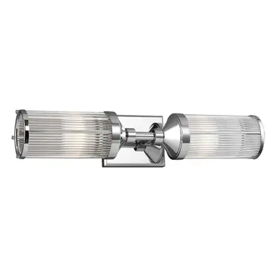 IP44 Twin Wall Light Bar Horizontal Ribbed Glass Tube Shade Chrome LED G9 3.5W