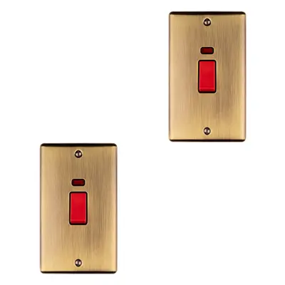 2 PACK Gang Double 45A DP Switch Neon - ANTIQUE BRASS & BLACK Vertical Rocker