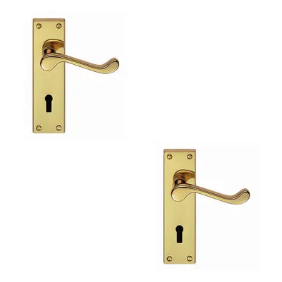 2x PAIR Victorian Scroll Handle on Lock Backplate x 43mm Polished Brass