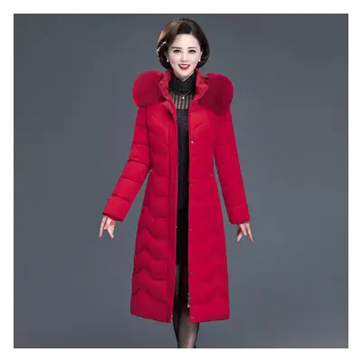 (red, 5XL) High Quality Plus Size Parkas Women Parkas Winter Lady Fur Collar Warm Outwear Down C