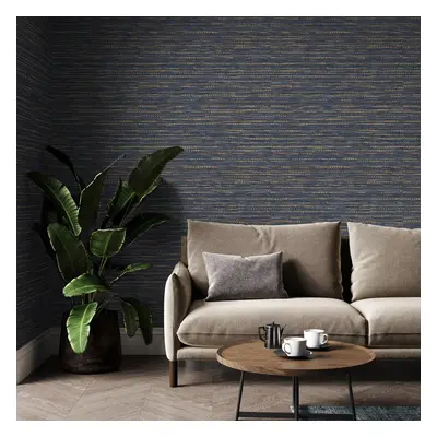 Boutique Chunky Weave Textured Plain Blue Wallpaper