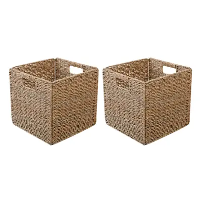 2X Woven Seagrass Farmhouse Kitchen Storage Organizer Basket Bin with Handles for Cabinets,Pantr