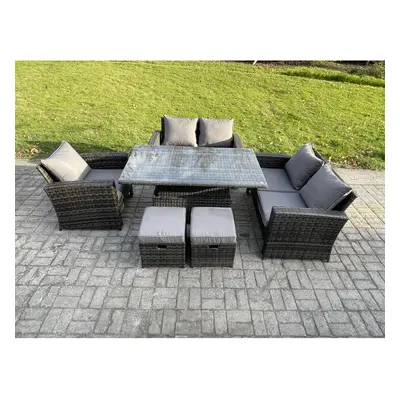 Fimous Seater Rattan Outdoor Garden Furniture Sofa Set with Small Footstool Dark Grey Mixed