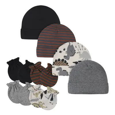 gerber Baby Boys 9-Piece cap and Mitten Sets 8pc grey Dino Newborn