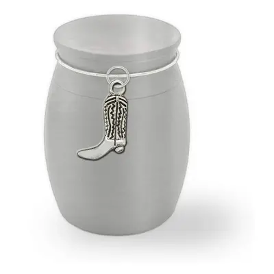 Small Mini Cowboy Boot Keepsake Memorial Cremains Holder Container Jar Vial Brushed Stainless St