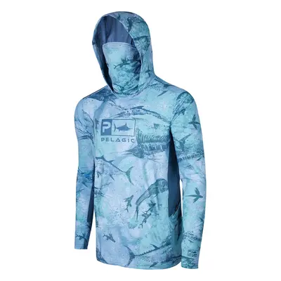 (M, 4) Pelagic Fishing Clothes UPF 50+ Hooded Face Mask Fishing Shirts Men's Outdoor Summer Sun 