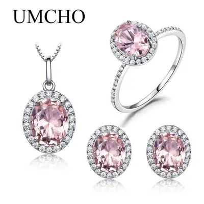 (pink, 8) Elegant Synthetic Oval Pink Sky Blue Cubic Zirconia Silver Necklace Ring Earring Jewel