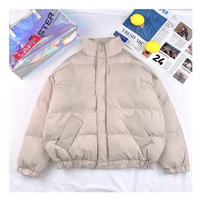 (Beige, L) Waterproof Winter Coat Y2k Solid Harajuku Puffer Jacket Men Oversized Black Bubble Co