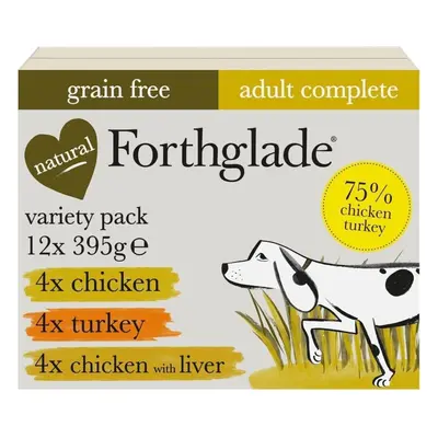 Forthglade Wet Dog Food Variety Pack (12 x 395g Trays) Adult Dogs Grain Free Chicken Chicken Liv