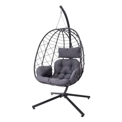 (Black) Single Egg-Shaped Hanging Chair Patio Swing Chair