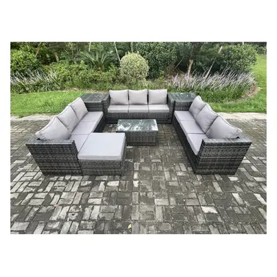 Fimous Seater Outdoor Lounge Sofa Set Wicker PE Rattan Garden Furniture Set with Oblong Coffee T