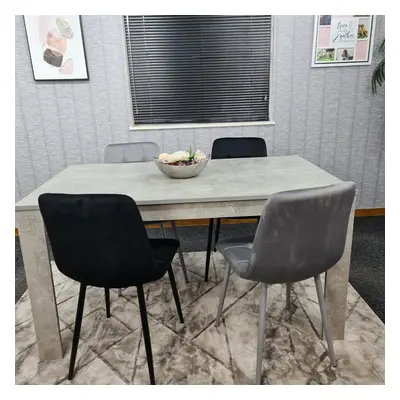 Dining Table and Chairs Stone Grey Effect Wood Table Grey Black Velvet Chairs Dining Room