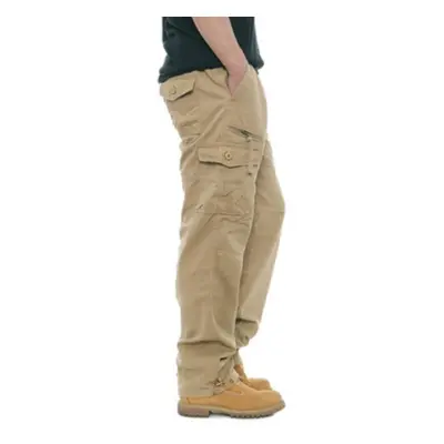 (khaki, 5XL) Men&apos;s New Overalls Loose Straight Multi-pocket Casual Pants Outdoor Training S