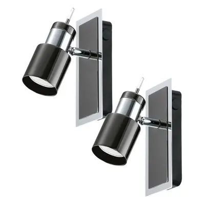 2 PACK Wall Spot Light Colour Back Plate & Shade Nickel Black GU10 5W Included