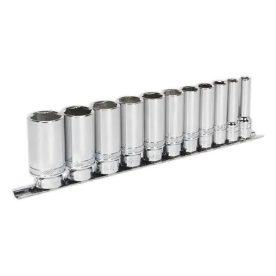 11 PACK DEEP Socket Set 3/8" Imperial Square Drive Point LOCK-ON Rounded Heads