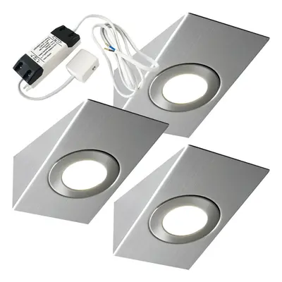 3x 2.6W LED Kitchen Wedge Spot Light & Driver Kit Stainless Steel Natural White