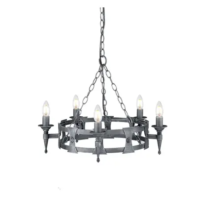 5 Bulb Chandelier Hanging Pendant LIght Black Silver LED E14 60W Bulb