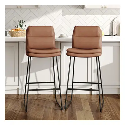 (Brown) 2Pcs Modern Faux Leather Breakfast Bar Stools