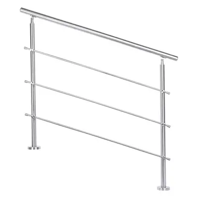 (150cm Cross Bar) Silver Floor Mount Stainless Steel Handrail for Slopes and Stairs