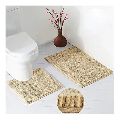 Bath Mat Set Pieces, * 31'' Bathroom Mat and * 20'' U Shape Toilet Rug with Non Slip Adhesive Bo