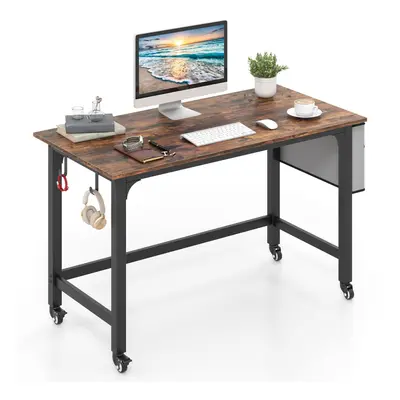 Mobile Computer Desk 120cm Home Office Desk w/ Storage Bag-Brown