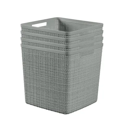 Curver Jute Decorative Plastic Organization and Storage Basket Perfect Bins for Home Office Clos