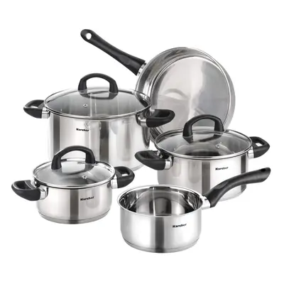 Karcher Mia Cookware Set with Pan, Stainless Steel, 5-Piece + Glass Lids