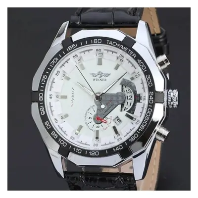 (white) Fashion Men Winner Brand Stylish Skeleton Classic Automatic Relogios Clock Men Mechanica