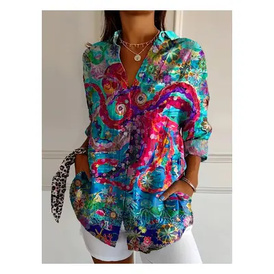 (LD3654, S) new women's long shirt summer European and American trendy half-sleeved shirt marine