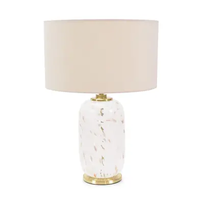 ValueLights India Natural Shade White Confetti Glass Table Lamp