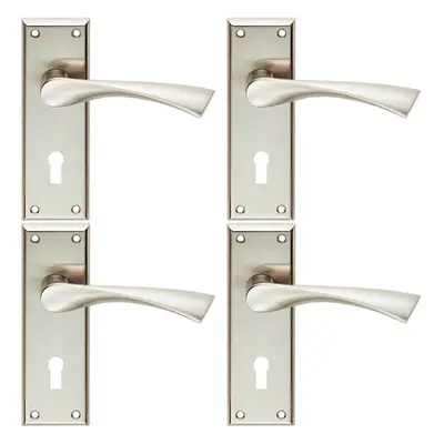 4x PAIR Angular Lever on Lock Backplate Door Handle x 50mm Satin Nickel