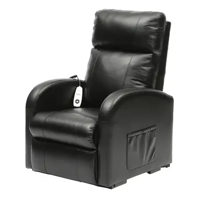 Single Motor Rise and Recline Lounge Chair - Black PU Leather Material