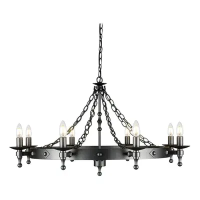 8 Bulb Chandelier Wrought Iron Style Chain Graphite Finish Black LED E14 60W