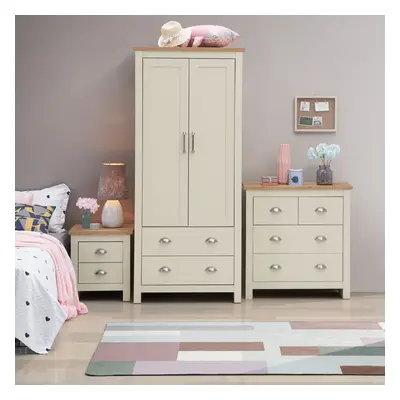 3 Piece Set (2 Door Wardrobe, 2+2 Chest, Drw Bedside) Cream