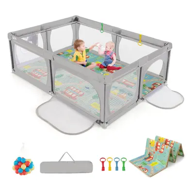 Baby Playpen cm x cm Baby Activity Center w/Mat-Light Gray