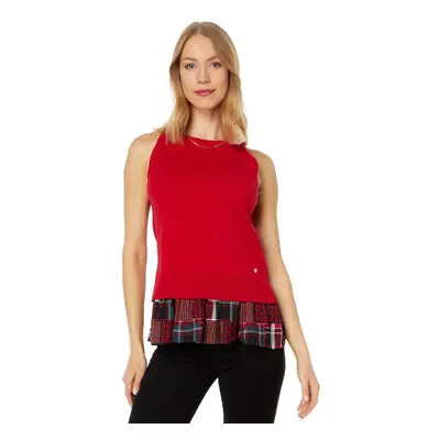 Tommy Hilfiger Womens Peplum Hem Patchwork Halter Top Red