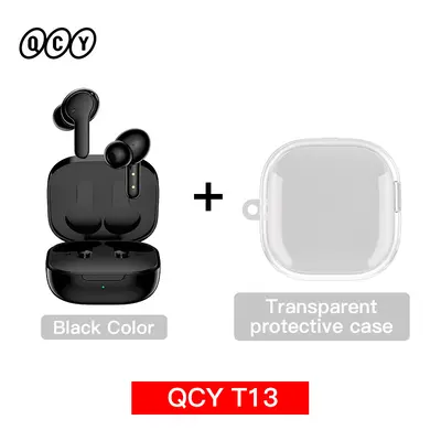 (T13 Black with case) QCY T13 Wireless Smart Headphone BT5.1 TWS Earphone Mic ENC HD Call