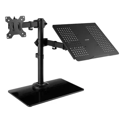 VIVO Free Standing Single Computer Monitor and Laptop Combo Desk Stand with Sleek Glass Base Fit