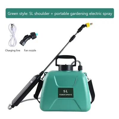 (Green) 5L Electric Sprayer USB Rechargeable Automatic Atomizing Plant Sprayer Bottle Sprinkler 