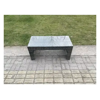 Fimous Rattan Oblong Rectangular Coffee Tea Table Outdoor Garden Furniture Patio Accessory Dark 