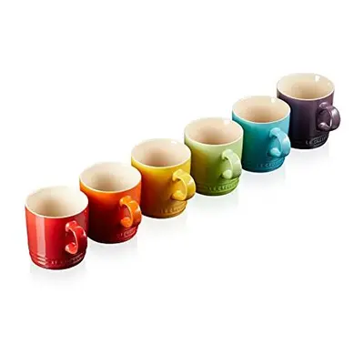 Le Creuset Stoneware Rainbow Coffee Mugs, ml, Cerise, Volcanic, Teal, Ultra Violet, Soleil, Palm