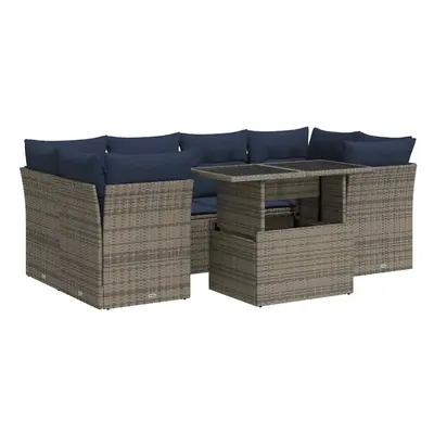 vidaXL Piece Garden Sofa Set with Cushions Grey Poly Rattan Acacia