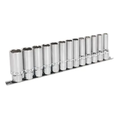 13 PACK DEEP Socket Set 1/2" Metric Square Drive - Point LOCK-ON Rounded Heads