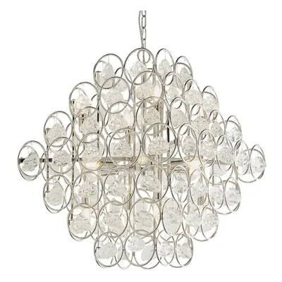 Polished Nickel Tiered Ceiling Pendant Light - Ornate Crystal Details - Bulb