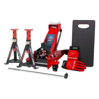 Hydraulic Trolley Jack Kit - Breaker Bar - Axle Stands - Mechanics Gloves & Mat