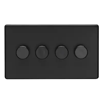 4 Gang Rotary Dimmer Switch Way LED SCREWLESS MATT BLACK Light Dimming Wall