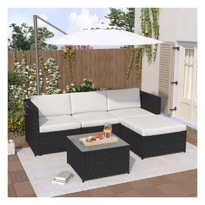 mcc direct 5pcs Rattan Garden Outdoor Furniture Patio Sofa Set with Glass Coffee Table Outdoor C