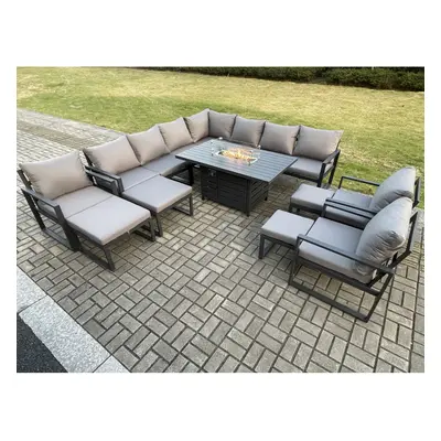 Fimous Aluminium Seater Lounge Corner Sofa Outdoor Garden Furniture Sets Gas Fire Pit Dining Tab