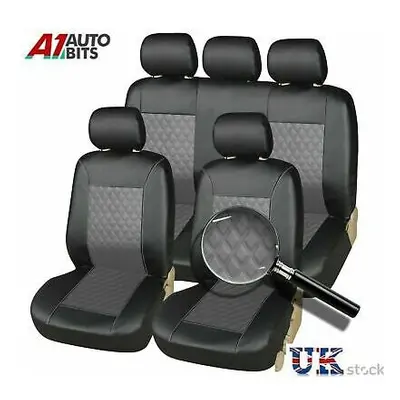 Front & Rear For Audi A1 A3 A4 A5 A6 Car Seat Covers Leather Look Full Set Grey