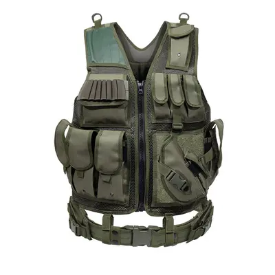 (army green) Outdoor Tactical Breathable Anti-Stab Mesh Vest Military Protective Gear with Adjus